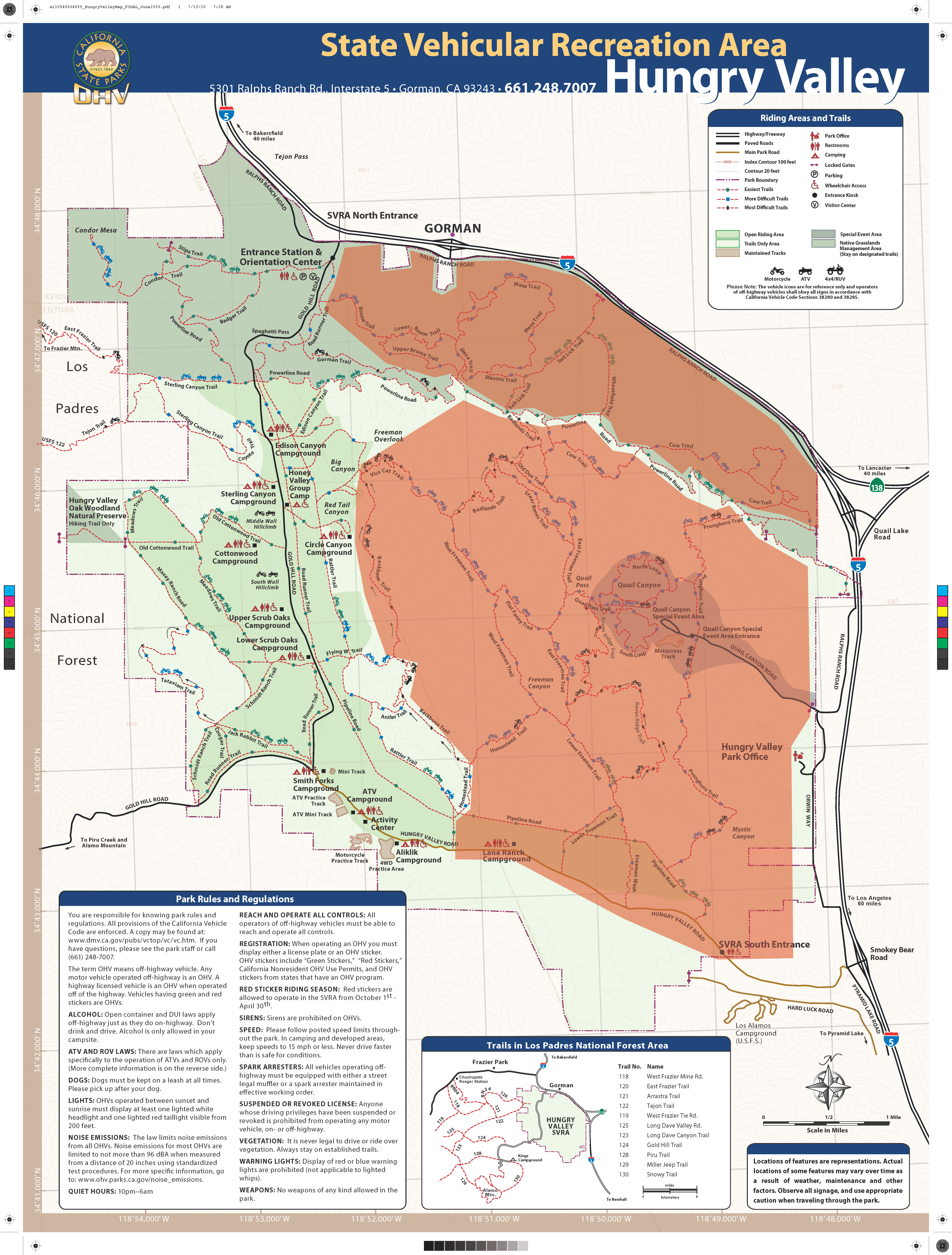 Hungry Valley SVRA Post Fire Partial Closure Map