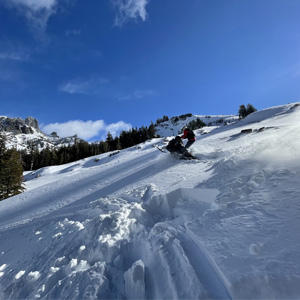 snow mobile in action