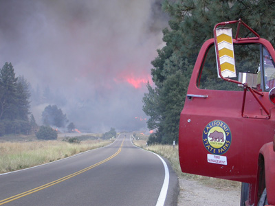 The fire approaching the park