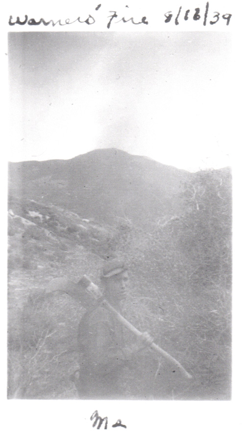 Photo from a Cuyamaca enrollee's album, fighting fire at Warner's Hot Springs, 1939