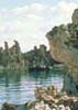 Small area of Mono Tufa State Beach with rocky cliffs jutting from the ocean