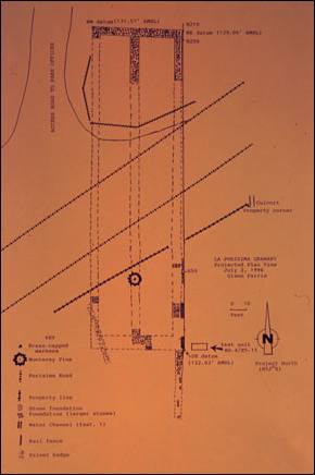 Site plan showing areas exposed of the warehouse/granary at Mission La Purisima as of May 1996.