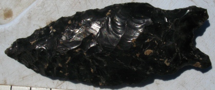 Newly discovered obsidian spear point