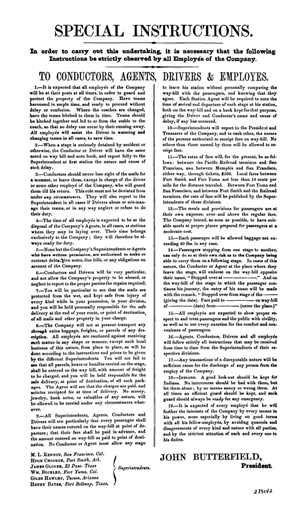 John Butter's Special Instructions for Overland Mail