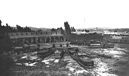 River Station Roundhouse and Turntable in the 1880s.