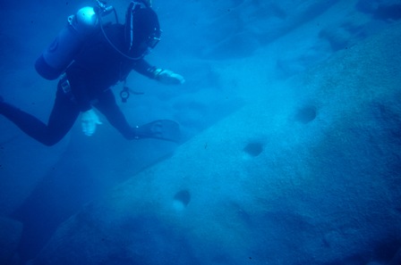 Submerged bedrock mortars in Emerald Bay