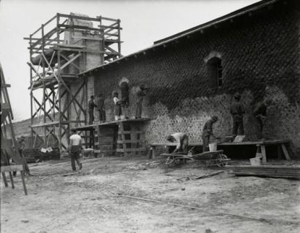 CCC crew plastering the adobe walls of the La Purisima Mission