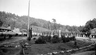 Camp Mount San Jacinto staff at evening taps in 1935