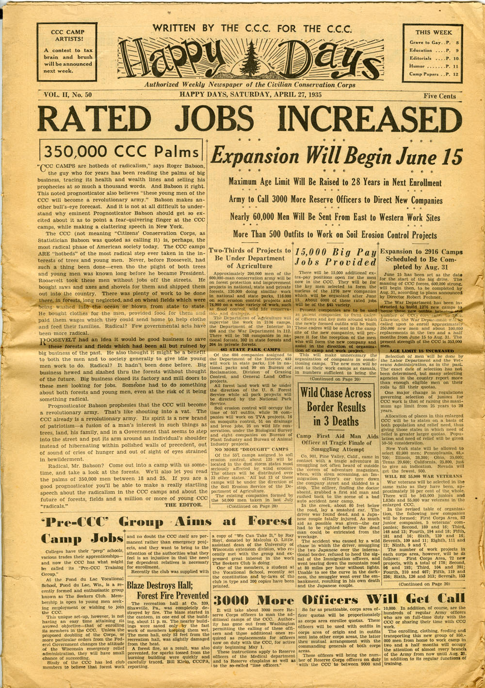 Happy Days CCC Newspaper from April 27, 1935