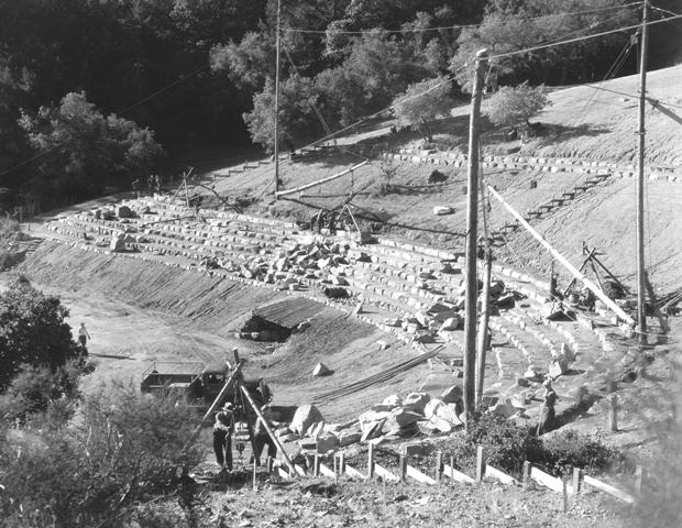 CCC building the Mountain Theatre at Mount Tamalpais in 1939