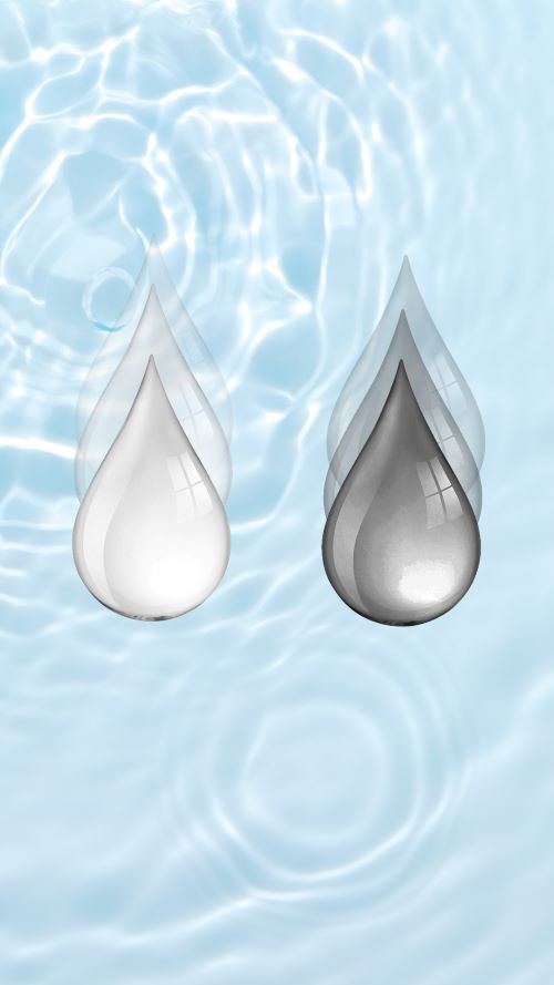 Black water drop next to gray water drop Black water drop next to gray water drop