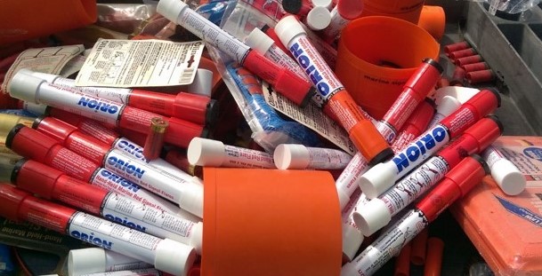 Expired marine flares collected in San Francisco. Photo by: Vivian Matuk (California State Parks & California Coastal Commission)