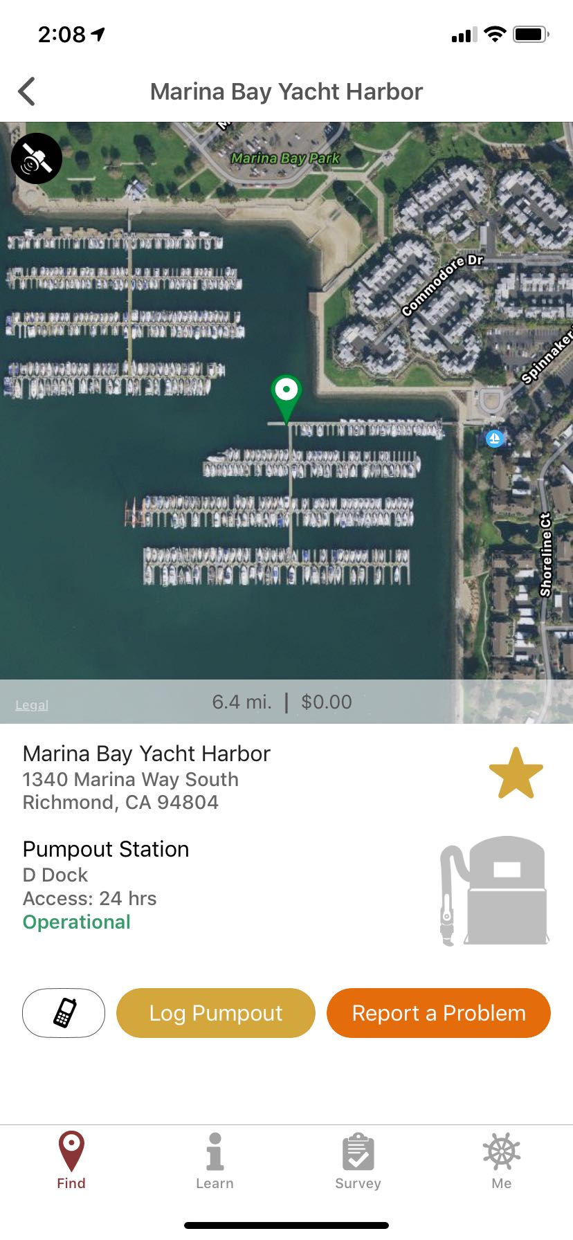 Example of a pumpout station on the Pumpout Nav App