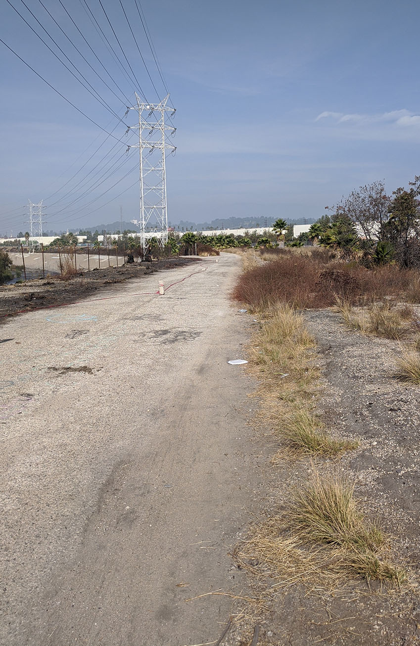 View of Bowtie looking north with overhead powerlines. The Bowtie looking north with overhead powerlines.