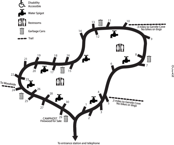 Gerstle Cove Campground Map Campsites 1-30