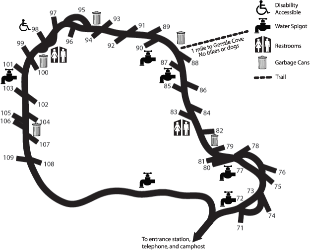 Woodside Camprground Map - Upper Loop Campsites 71-109