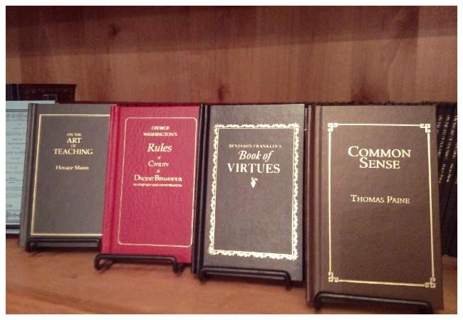 retail display shelf with assorted books