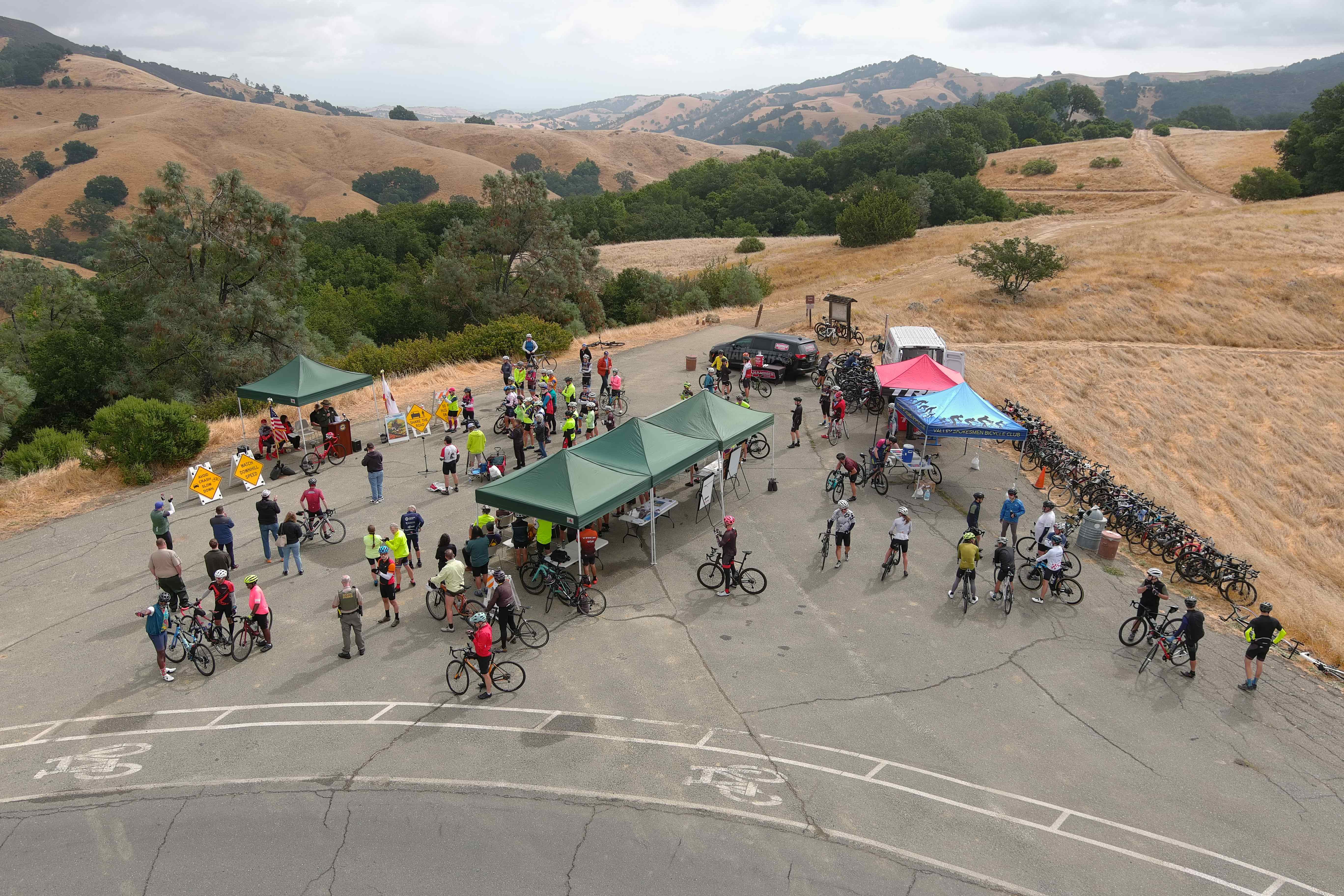 aerial view of bike turnout celebration 