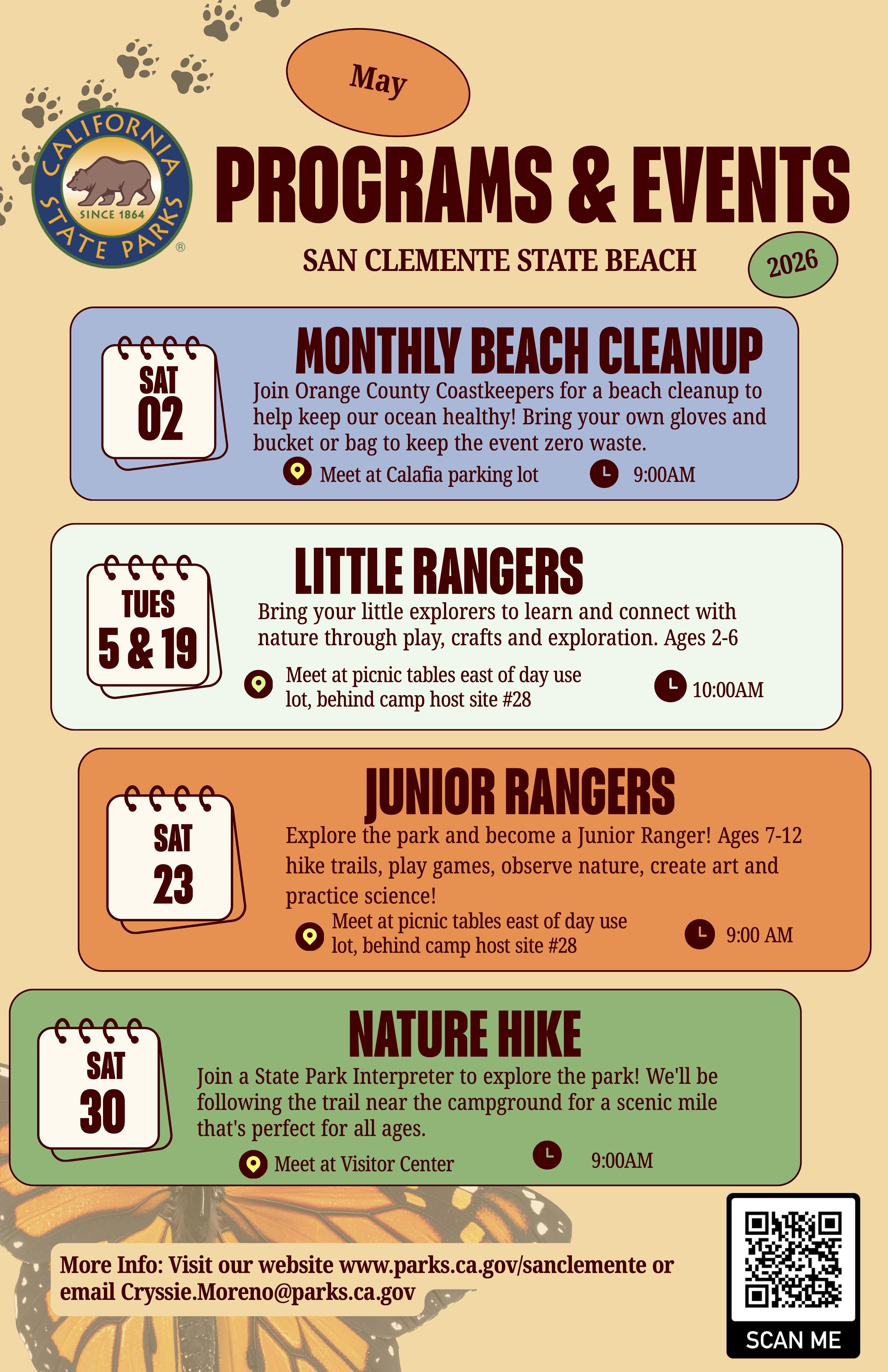 San Clemente State Beach May 2026 Event Calendar