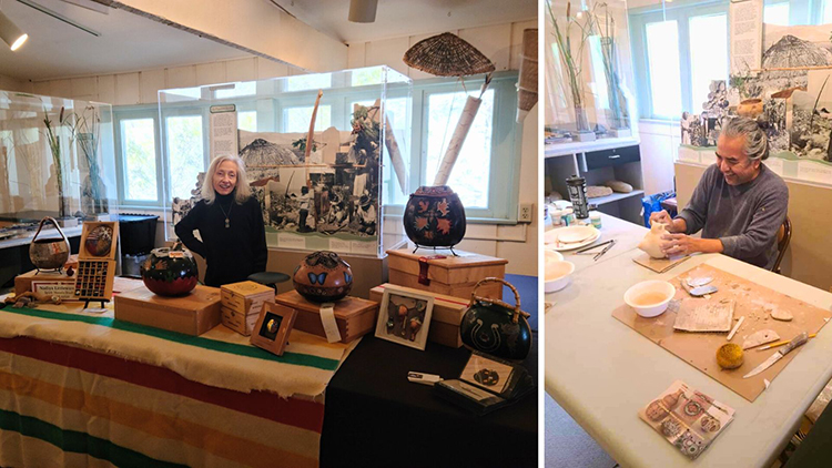 (Left to right) Gourd artist Nadiya Littlewarrior (Potawatomi/Cherokee) and potter Rowan Harrison (Navajo/Pueblo of Isleta). Photos from California State Parks.