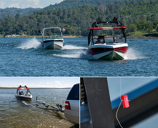 Boaters at Folsom Lake SRA. Bottom right: Once a vessel passes inspection, it will receive a red quarantine seal that cannot be removed during the 30-day quarantine. Photos from California State Parks Boaters at Folsom Lake SRA. Bottom right: Once a vessel passes inspection, it will receive a red quarantine seal that cannot be removed during the 30-day quarantine. Photos from California State Parks