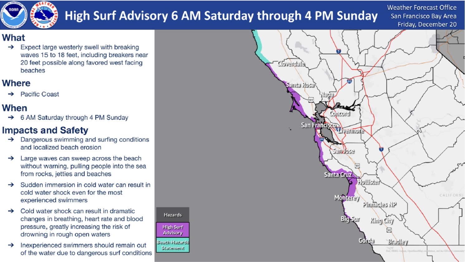 High Surf Advisory Notice with Map