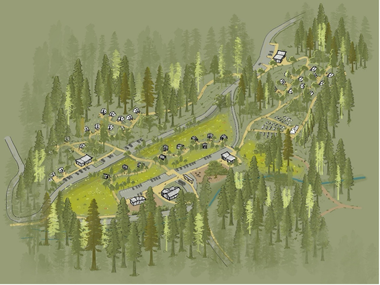 The proposed Sky Meadow campgrounds include a mix of cabins, car-camping, group sites and walk-in sites, and include check-in facilities, a shuttle stop and a new campfire center.