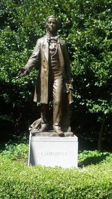 Statue of Thomas Starr King in the Civil War Memorial Grove at Capitol Park.  His passionate lectures and persuasive religious arguments convinced thousands of Californians to support the Union.